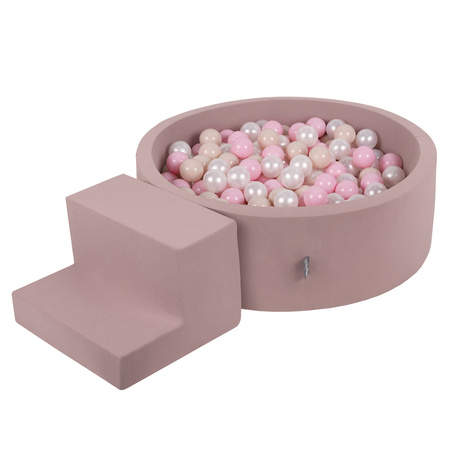 KiddyMoon Spielplatz aus Schaumstoff mit Rund Bällebad (200 Bälle) Ballgruben für Babys Spielbad Hindernisläufen, Hergestellt in der EU, erikafarben:pastellbeige/puderrosa/perle, Bällebad (200 Bälle) + Stüfchen