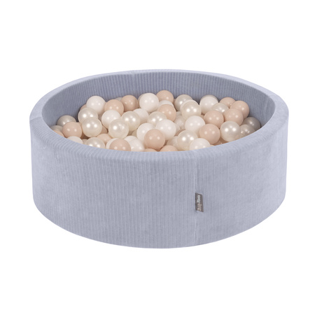 KiddyMoon Bällebad Kinder Schaumstoff Mit Bälle Für Baby ab 1 Jahr, dunkelgrau: pastellbeige/weiß/perle, 90x30cm/300 Bälle