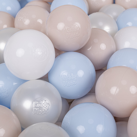 KiddyMoon Kinder Bälle für Bällebad Baby Spielbälle Plastikbälle ∅7cm Made in EU, pastellbeige/pastellblau/weiß/perle