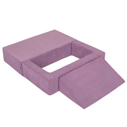 KiddyMoon Kindersofa Modular mit Weichem Zwickel und Bällen Für Kinderzimmer Bequem Vielseitig Gerippter Stoff Abnehmbarer Bezug Perfekt zum Spielen und Entspannen, violett: pastellbeige/pastellgelb/weiß/mint/puderrosa, Sofa/Zwickel + 100 Bälle