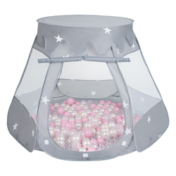 Baby Spielzelt Mit Plastikbällen Für Kinder Leicht Und Kompakt Ideal Für Drinnen Und Draußen Fördert Sensorische Integration Schneller Aufbau, grau:puderrosa/perle/transparent, 100 Stück