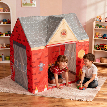 Spielhaus Spielzelt Feuerwehrhaus Faltbares Für Kinder Realistisches Design Langlebige Und Sichere Materialien Leicht Zu Montieren Perfekt Für Drinnen Und Draußen, rot-grau, Keine Bälle