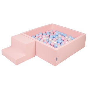 KiddyMoon Spielplatz aus Schaumstoff mit Quadrat Bällebad Ballgruben für Babys Spielbad Hindernisläufen, Hergestellt in der EU, pink:babyblue/puderrosa/perle, Bällebad (100 Bälle) + Stüfchen