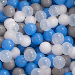 KiddyMoon Bällebad Bällepool mit bunten Bällen ∅ 7Cm  für Babys Kinder Rund, dunkelgrau:weiß/blau/transparent, 90x30cm/300 Bälle