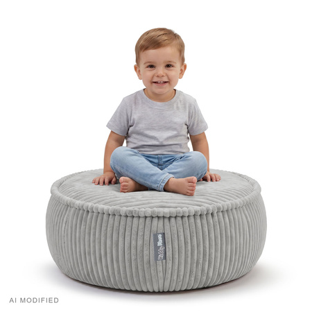 KiddyMoon Kinderpouf aus Schaumstoff mit abnehmbarem Bezug, hellgrau, L