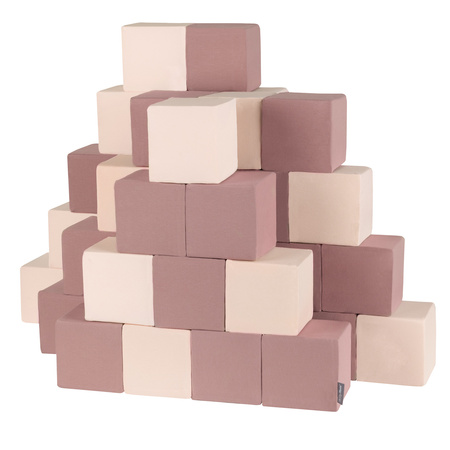 KiddyMoon Weiche Bausteine aus Schaumstoff für Kinder, Blöcke: erikafarben-beige, 48 Stücke
