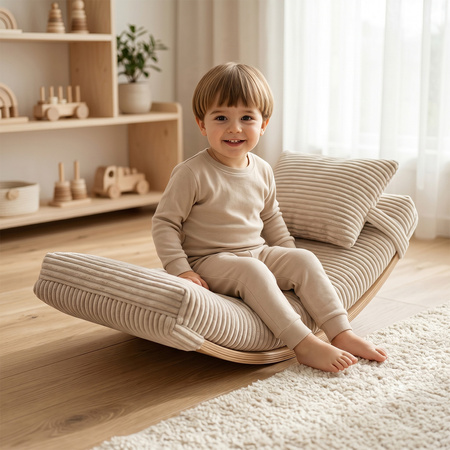 KiddyMoon Matratze mit Kissen für Balance Board Rippenstrick Bezug Waschbarer Bezug, beige, Matratze/Kissen