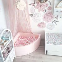 KiddyMoon Viertel Eckig Bällebad Bällepool ∅ 7Cm Ballgruben Für Babys Spielbad Kleinkinder, Hergestellt in der EU, hellgrau:transparent/grau/weiß/pink/minze, 90 x 30 cm 300 Bälle