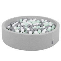 KiddyMoon Rund Bällebad Bällepool ∅ 7Cm Ballgruben Bunten Bällen Für Babys Spielbad Kleinkinder, Hergestellt in der EU, hellgrau:weiß-grau-minze, 120x30cm/300 Bälle