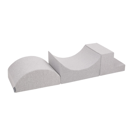 KiddyMoon Spielplatz aus Schaumstoff mit Quadrat Bällebad Bälle Hindernisläufen, hellgrau:weiß/grau/minze, Bällebad (200 Bälle) + Version 6