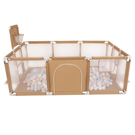 Laufstall Baby Großer Spielplatz mit Bällen Laufgitter für Kinder, beige:pastellbeige/pastellblau/weiß, 200 Bällen