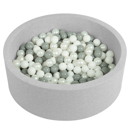 Bällebad Bällepool für Baby Kinder mit 200 bunten Bällen Rund, hellgrau: weiß/grau/perle, 90x30cm/300 Bälle