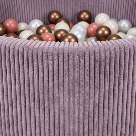 KiddyMoon Bällebad für Kinder aus Schaumstoff, weicher Rippbezug, abnehmbarer Bezug, waschbar, Violett: Pastellbeige/Kupfer/Perle/Lachs, 90 x 30 cm 200 Bälle