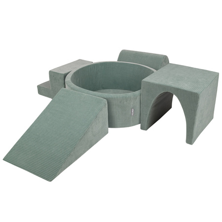 KiddyMoon Spielplatz Aus Schaumstoff Für Kinder Mit Bälle Waschbare Bezug, grün: weiß-grau-minze, Bällebad (300 Bälle) + Version 3
