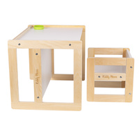 KiddyMoon Kindertisch Mit Stuhl 2-in-1 Runde Kanten Kindermöbel Leicht Zu Reinigen, natürlich/weiß, Kindertisches: 61x44x44 cm/Stuhles: 30x30x30 cm