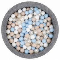 KiddyMoon Bällebad für Kinder aus Schaumstoff, weicher Rippbezug, abnehmbarer Bezug, waschbar, Dunkelgrau: Pastellbeige/Pastellblau/Weiß/Perle, 90 x 30 cm 200 Bälle