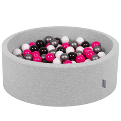 KiddyMoon Bällebad Bällepool mit bunten Bällen ∅ 7Cm  für Babys Kinder Rund, hellgrau:weiß/schwarz/silbern/pink, 90x30cm/200 Bälle
