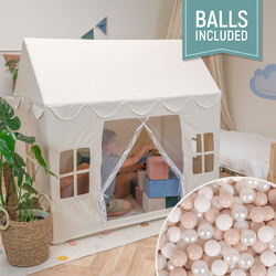 KiddyMoon Spielhaus Kinderzelt Für Kinder Kinderhaus Faltbares Design Kinder Spielzelt Indoor Kreativität Kuschelecke Kinderzelt Perfekt Für Drinnen Und Draußen Kinderzimmer, Naturfarbe:pastellbeige/weiß/perle, 200 Bälle