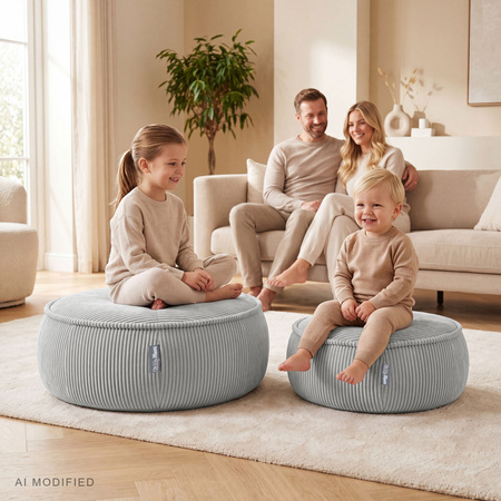KiddyMoon Kinderpouf aus Schaumstoff mit abnehmbarem Bezug, hellgrau, M