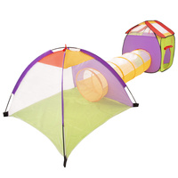 3in1 Spielzelt mit Tunnel Spielplatz PopUp Bällebad mit Bälle Für Kinder, Blau, 120x100x375