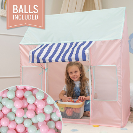 Kinderzelt Spielhaus Faltbares Eisdiele Für Kinder Spielzelt Leicht Aufzubauen Fördert Fantasie Und Kreativität Ideal Für Drinnen Und Draußen Leicht Zu Reinigen, pink-minze:puderrosa/minze, 200 Bälle