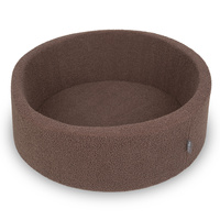 KiddyMoon Bällebad für Baby mit Teddy-Plüsch, Größere 7 cm Bälle für Eine Vollere Füllung, ab 8 Monaten, Abnehmbarer Bezug, Braun, 90 x 30 cm Ohne Bälle