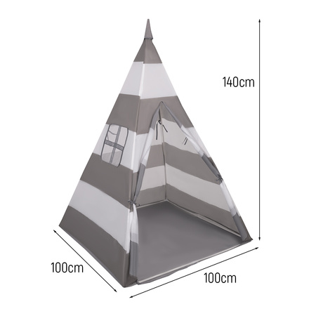 Tipi Spielzelt mit Bälle Indianerzelt für Kinder Kinderzimmer Zelt, grau-weiße Streifen:grau/weiß/transparent/babyblau, 200 Bälle