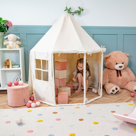 KiddyMoon Spielzelt Kinderzelt Faltbare Für Kinder Pavillon Förmiges Kinderhaus Leicht Zu Montieren Zum Spielen Und Entspannen Geeignet Für Drinnen Und Draußen, Naturfarbe:weiß/perle/pastellbeige/grüngrau, 300 Bälle
