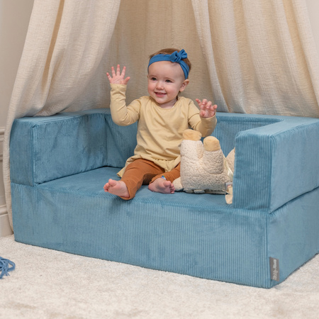 KiddyMoon Kindersofa und Bällen Für Kinder Weiches Schaumstoff-Sofa Leich Modulares Sofa Vielseitig Abnehmbarer Bezug Perfekt für Spiel Lernen und Entspannung, blau: pastellbeige/pastellblau/weiß/perle, Sofa + 100 Bälle