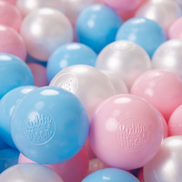 KiddyMoon Kinder Bälle für Bällebad Baby Plastikbälle Spielbälle ∅6cm Made in EU, baby blau/puderrosa/perle, 500 Bälle/6cm