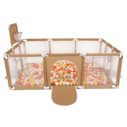 Laufstall Baby Großer Spielplatz mit Bällen Laufgitter für Kinder, beige:gelb/orange/pastellbeige/weiß, 200 Bälle