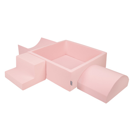 KiddyMoon Spielplatz aus Schaumstoff mit Quadrat Bällebad Bälle Hindernisläufen, pink:puderrosa/perle/transparent, Bällebad (200 Bälle) + Version 6