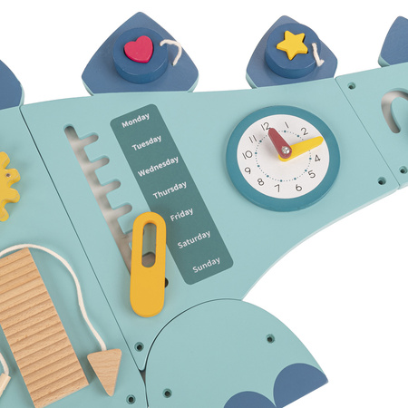 KiddyMoon Busy Board Montessori Motorikbrett Kinder Holz Dinosaurierform Lernspiel, dunkelblau, Einheitsgröße