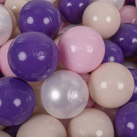 KiddyMoon Kinder Bälle für Bällebad Baby Spielbälle Plastikbälle ∅7cm Made in EU, pastellbeige/puderrosa/perle/violett, 50 Bälle/7cm