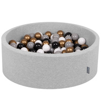 KiddyMoon Bällebad Bällepool mit bunten Bällen ∅ 7Cm  für Babys Kinder Rund, hellgrau:weiß/grau/schwarz/golden, 90 x 30 cm 300 Bälle