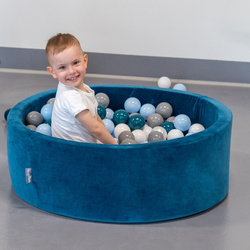 KiddyMoon Kinder Bälle für Bällebad Baby Spielbälle Plastikbälle ∅7cm Made in EU, dunkeltürkis/grüngrau/pastellblau/weiß, 100 Bälle/7cm