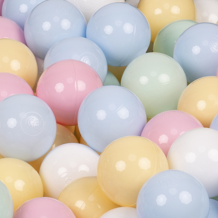 KiddyMoon Rundes Bällebad mit Bällen für Baby aus Schaumstoff, erikafarben: pastellblau/pastellgelb/weiß/minze/puderrosa, 90 x 30 cm 200 Bälle