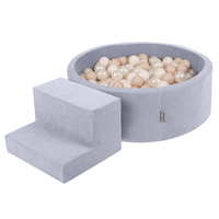 KiddyMoon Spielplatz Aus Schaumstoff Für Kinder mit Bälle Waschbare Bezug, dunkelgrau: pastellbeige/weiß/perle, Bällebad (100 Bälle) + Stüfchen