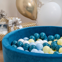 KiddyMoon Kinder Bälle für Bällebad Baby Spielbälle Plastikbälle ∅7cm Made in EU, ciemny turkus-pastelowy niebieski-pastelowy żółty-biały