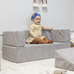 KiddyMoon Kindersofa und Bällen Für Kinder Weiches Schaumstoff-Sofa Leich Modulares Sofa Vielseitig Abnehmbarer Bezug Perfekt für Spiel Lernen und Entspannung, hellgrau, Sofa