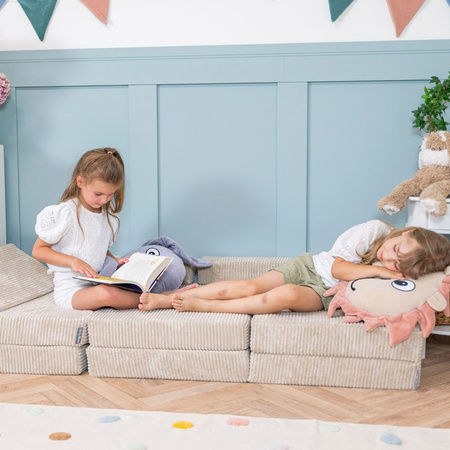 KiddyMoon Kindersofa aus Schaumstoff Spielsofa für Kinder Schlafsofa Kindersessel Sofa für Kinderzimmer Kindercouch Faltmatratze, beige, 140x55x30 cm