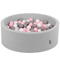 KiddyMoon Bällebad Bällepool mit bunten Bällen ∅ 7Cm  für Babys Kinder Rund, hellgrau:weiß/grau/rosa, 90 x 30 cm 300 Bälle
