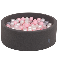 KiddyMoon Bällebad Bällepool mit bunten Bällen ∅ 7Cm  für Babys Kinder Rund, dunkelgrau:rosa/perle/transparent, 90x30cm/200 Bälle
