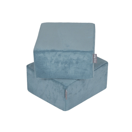 KiddyMoon Set aus Zwei Weichen Kinderpuffen Für Kinder Leichte und Vielseitige Sitzkissen Gerippter Stoff Abnehmbarer Bezug Perfekt für Spielen und Entspannen, blau, Puff