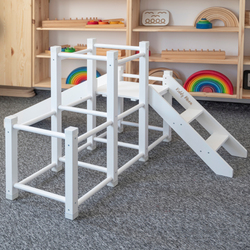 KiddyMoon Klettergerüst Indoor Holz Spielplatz Mit Rutsche Kletterdreieck Für Kinder Kletterturm Mit Climber Für Kinderzimmer Montessori, Anti-Rutsch Pads, Stabile Konstruktion, , UNI
