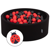 KiddyMoon Bällebad Bällepool mit bunten Bällen ∅ 7Cm für Babys Kinder Rund, Marienkäfer:schwarz/rot, 90x30cm/200 Bälle