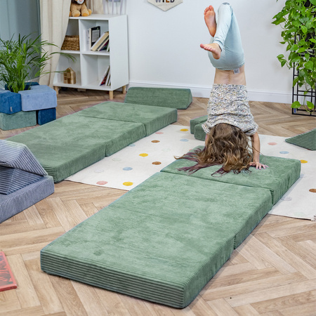 KiddyMoon Kinder Matratzen Aufklappen aus Schaumstoff Kindermatratze Kinderzimmer Faltmatratze, grün, Matratzen mit Kissen