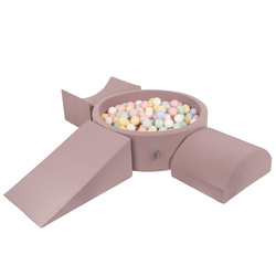 KiddyMoon Spielplatz aus Schaumstoff mit Bällebad und Bällen Hindernisläufen, erikafarben:pastellblau/pastellgelb/weiß/minze/puderrosa, Bällebad (200 Bälle) + Version 4