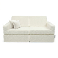 KiddyMoon Kindersofa aus Schaumstoff mit Teddy-Plüsch, modular und klappbar, mit 2 Kissen, zum Spielen, Lesen und Entspannen, cremig, Kindersofa mit 2 Kissen