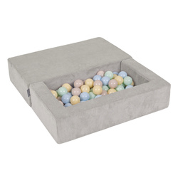 KiddyMoon Kindersofa und Bällen Für Kinder Weiches Schaumstoff-Sofa Leich Modulares Sofa Vielseitig Abnehmbarer Bezug Perfekt für Spiel Lernen und Entspannung, hellgrau: pastellbeige/pastellblau/pastellgelb/minze, Sofa + 100 Bälle
